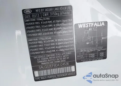 2013 Land Rover Range Rover Supercharged из США, поврежденный, VIN SALGS2EF9DA124536